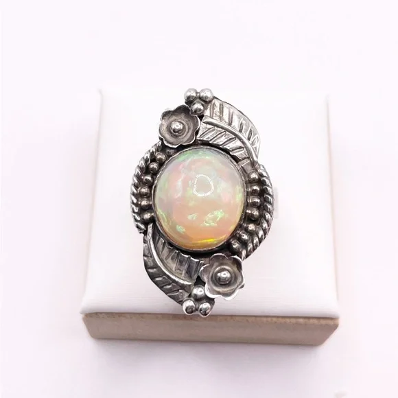 Size 6 Ethiopian Opal 925 Sterling Silver Ring